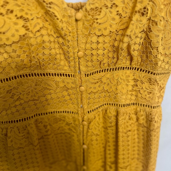 Francesca’s Collection Embroidered Lace Mermaid Midi Dress-Mustard - Picture 6 of 8